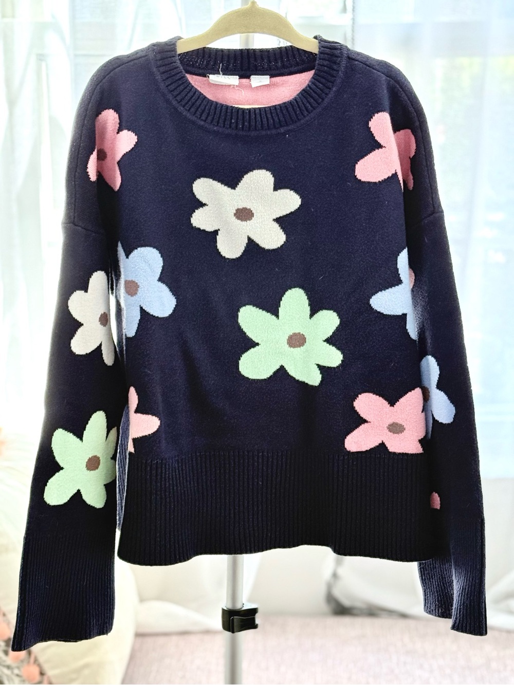 GAP kids - Girl’s Navy Floral Crewneck Sweater